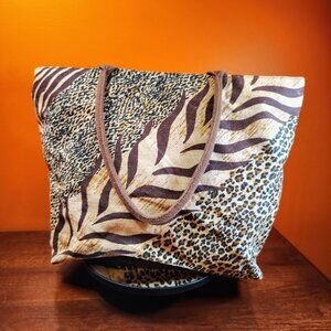 Cappelli Straworld Animal Print Straw Tote Bag Large Zip Top 18x13 Vacation Bag